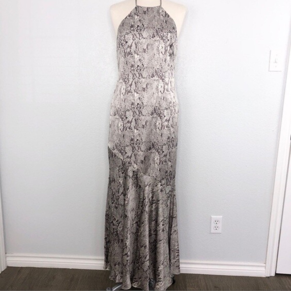 David Meister Snake Prink Silk Halter Maxi Dress 10